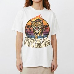 Angry Tiger Fire Eyes Tropical Beach Tee Retro Sunset Palm Trees T-Shirt