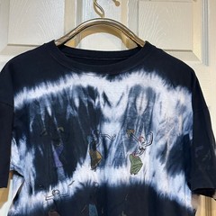 Vintage Style Tie Dye Graphic T-Shirt Black White Artistic Figures XL