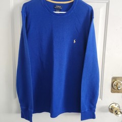 Polo Ralph Lauren Mens XL Blue Thermal Waffle Knit Long Sleeve Poly/Cotton Blend