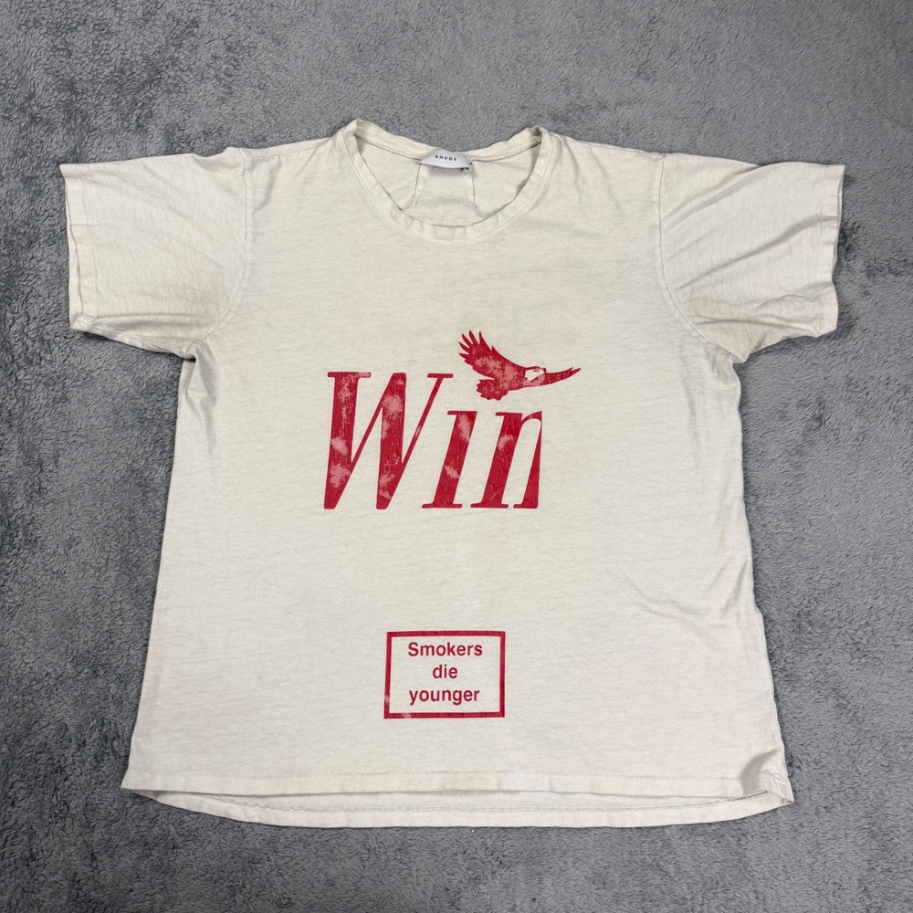 Rhude Win Smokers Die Younger Graphic T-Shirt Mens Small Cream Red Off-White