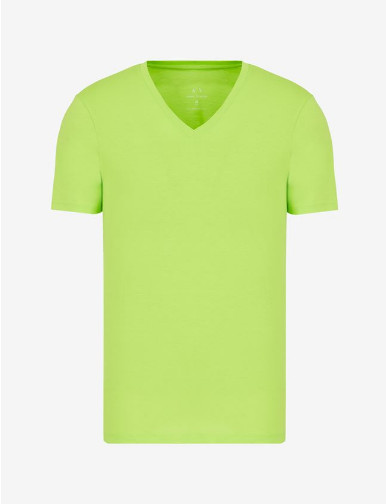 Armani Exchange Short-Sleeve Pure Pima Cotton Jersey V-Neck Shirt Neon Green, S