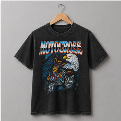 Vintage Motocross Dirt Bike T Shirt Retro Bald Eagle Acid Washed Motorcycle Tee