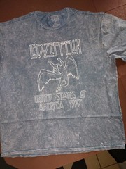 LED ZEPPELIN DISTRESSED LOGO VINTAGE WASH BLUE T SHIRT