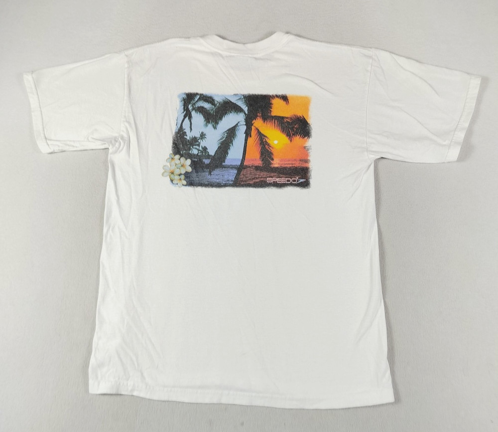 Speedo Shirt Mens Medium White Tropical Palm Sunset Graphic Tee Beach Summer