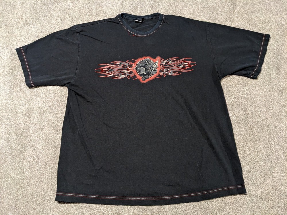 Vintage No Boundaries Shirt Mens Large Flames Tribal Rhino Black Skate Skater