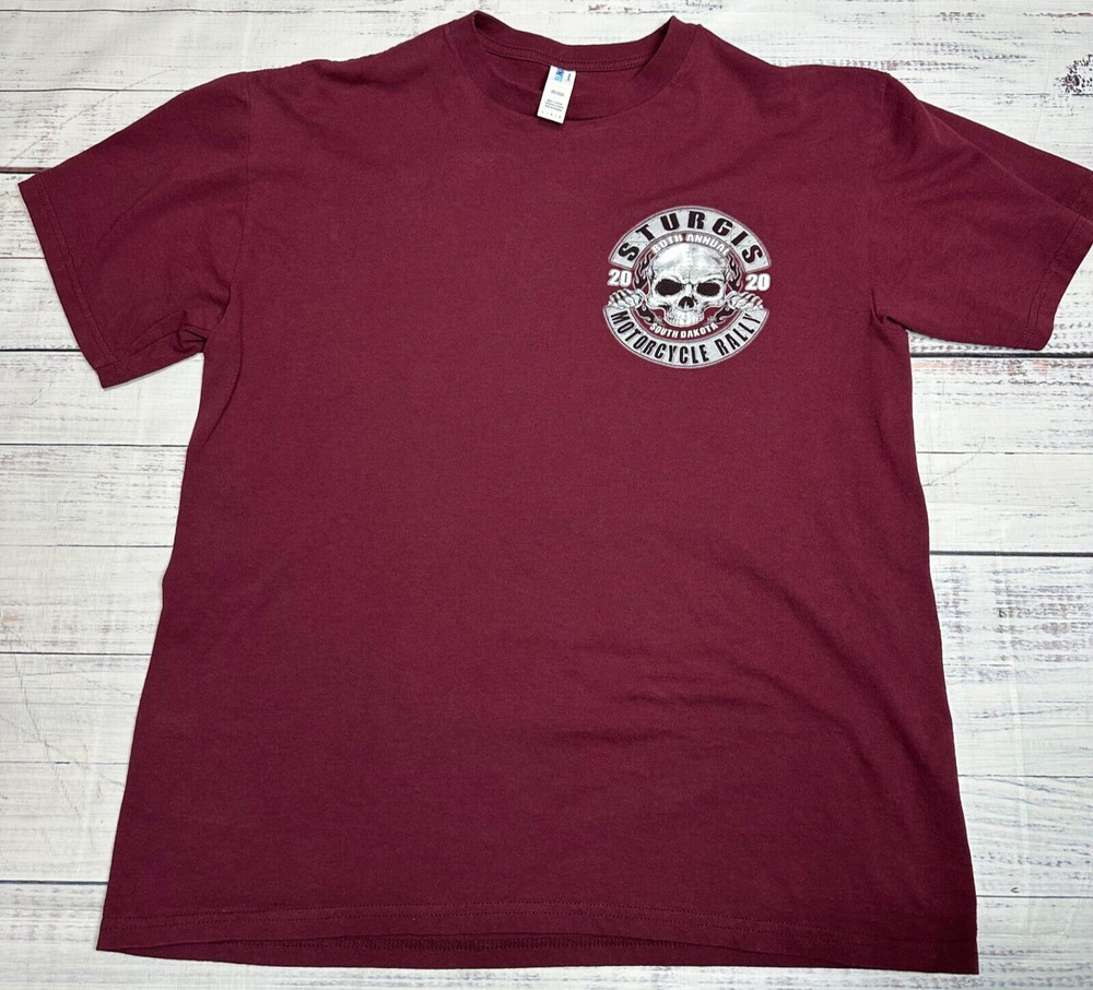 Suna Mens Sturgis 2020 Motorcycle Rally Short Sleeve T-Shirt L Burgundy Slim Fit