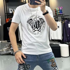 New Fashion Hot Diamond Trend Rhinestones Summer Short Sleeve Luxury Men T-Shirt