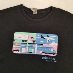 Amazon Prime Day 2022 Logistics Black Graphic Crew Neck T-Shirt Men’s Size Large