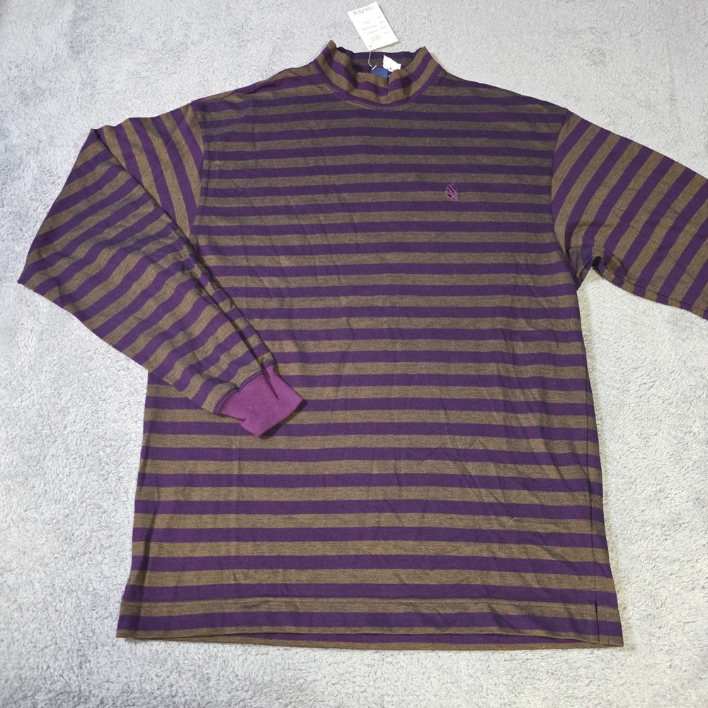 Nautica Mens Medium Mock Neck Long Sleeve Shirt Raisin Purple Striped Cotton