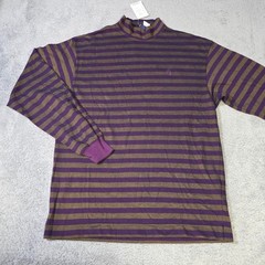 Nautica Mens Medium Mock Neck Long Sleeve Shirt Raisin Purple Striped Cotton