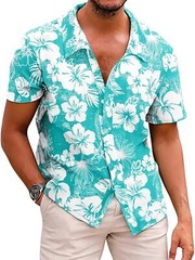 Men’s Hawaiian Floral Shirt Summer Casual Button Down Beach Vacation Top