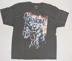 Venom Graphic T-Shirt 2XL City Aflame Marvel Comics Charcoal Grey NWT USA Seller
