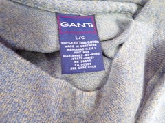 USA Vintage Gant T Shirt L/S Mens LG Gray Beige Tweed Cotton Side Vents Logo A26