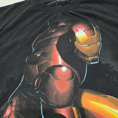 Sz LARGE Retro Iron Man AOP Black T-Shirt Marvel Comics Movie Promo Graphic Tee