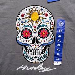 Hurley Mens Dia De Surf Sugar Skull Graphic Tee Stone Grey XL NWT