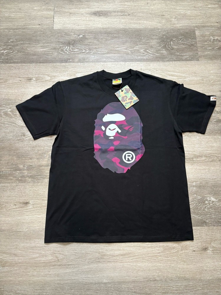 A Bathing Ape BAPE Men’s M Black Cotton Jersey Crew Neck Tee Camo Ape Head