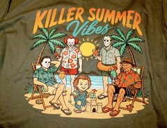 jason, freddy, chucky Green Crew Neck Graphic Tee Killer Summer Vibes