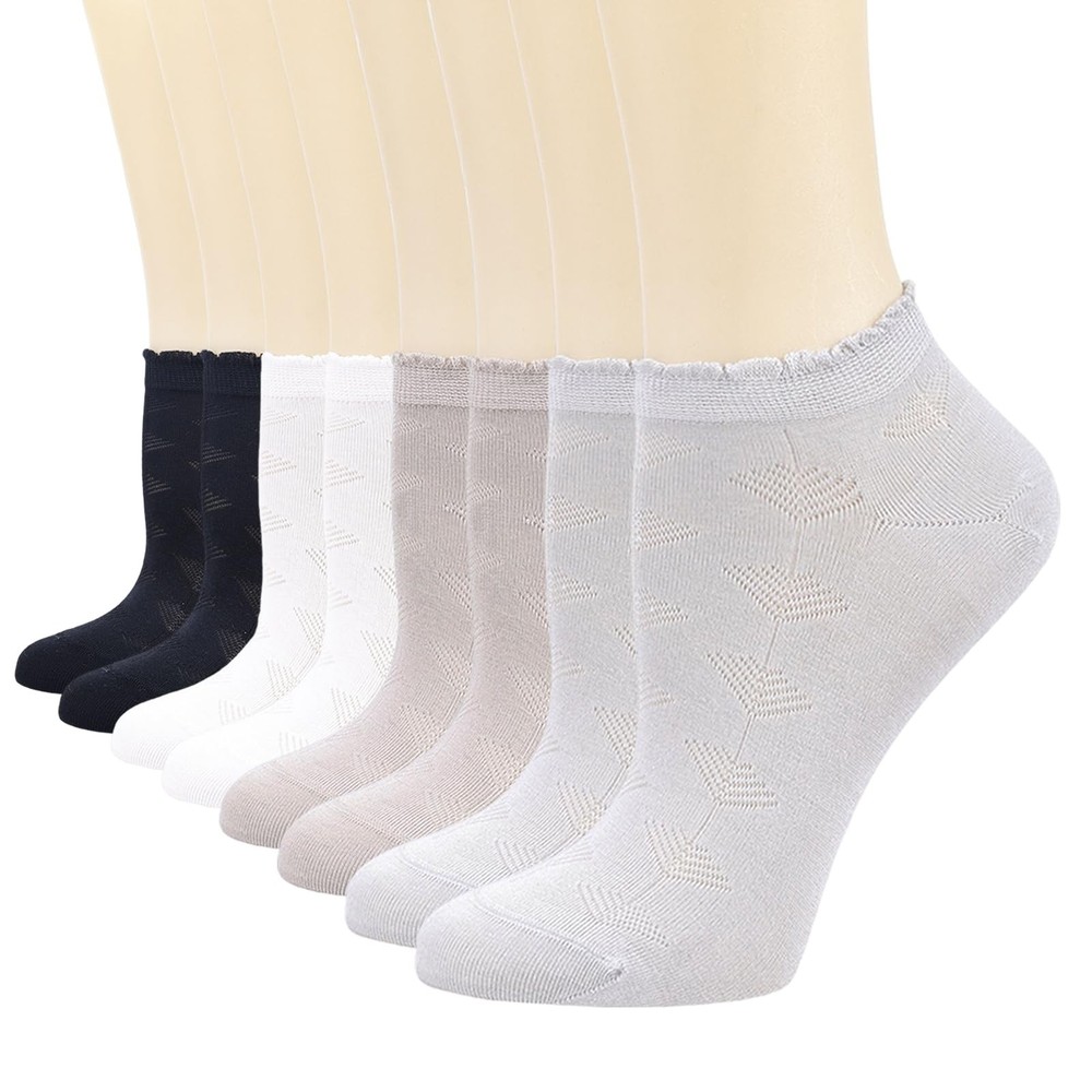 Women Ankle Socks Low Cut Ultra Soft Cotton White Black 8 PCS Size 5/9 Inch