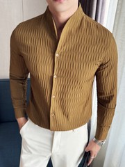 Retro Shirt Men’s Long-sleeved Spring Fashion Slim Business Casual T-shirts Tops