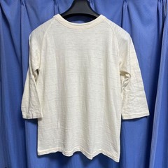 Raglan Sleeve 3/4 White Cut and Sew Slub Fabric Used Japan