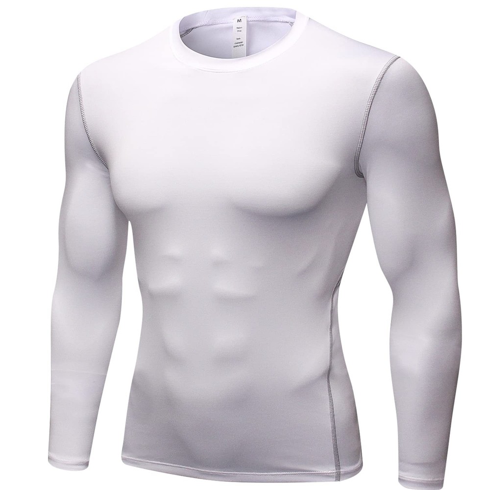 White Compression Shirt Men Long Sleeve Quick Dry Athletic T-Shirts Gym Tops …