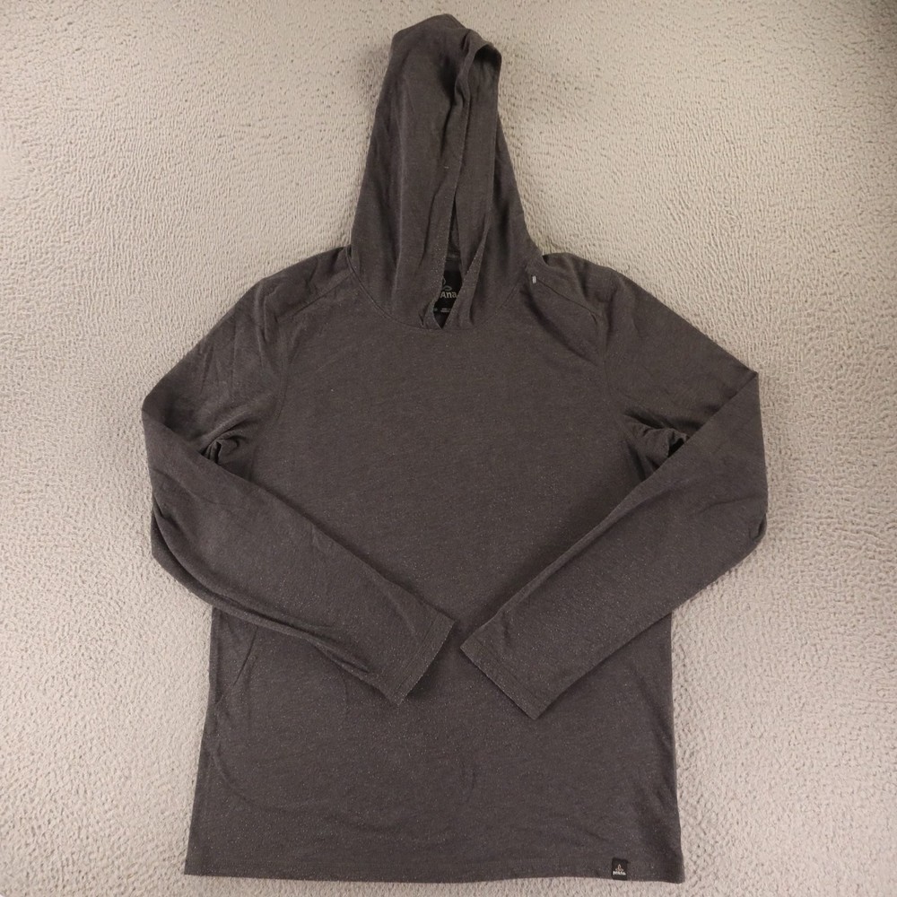 prAna Hoodie Mens M Gray Heathered Organic Cotton hooded tee long sleeve