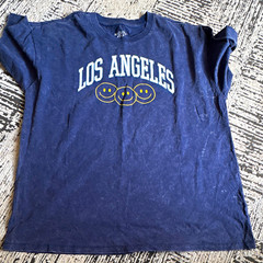 Mighty Fine Los Angeles Smiley Graphic Tee Men’s XL Navy Blue Cotton Crew Neck