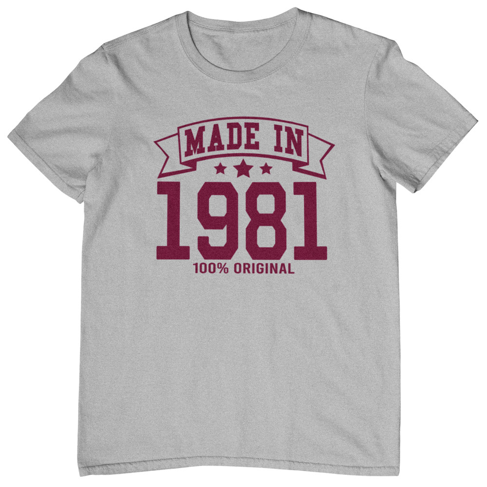 MADE IN 1981 T-SHIRT – 80s birthday gift dad mom unisex mens year of birth date