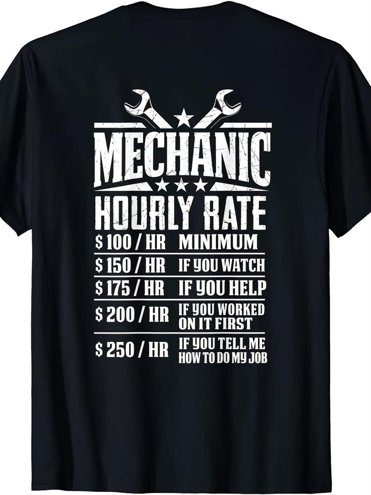 Funny Mechanic Hourly Rate Joke T-Shirt for Men Hr Automotive