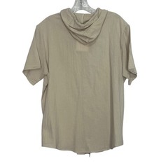 Lingt Chic Hooded Button Up Shirt Small Beige New Short Sleeves Lightweight