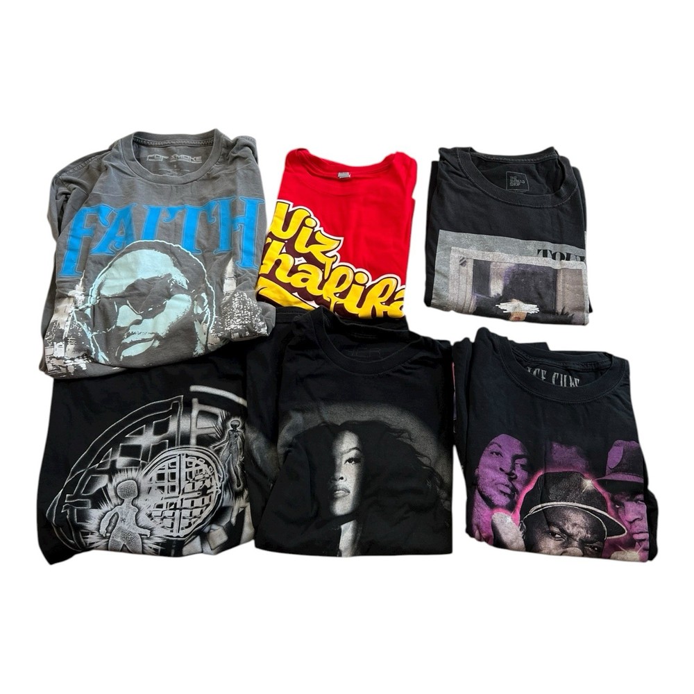 Hip Hop Music Resale Lot Of 6 T-Shirts Pop Ice Cube Wiz Her Pop Smoke Rap READ