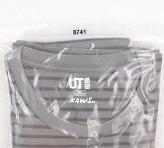 KAWS Uniqlo BFF Short Sleeve T-Shirt XXL Grey Grey Striped Embroidered Cotton