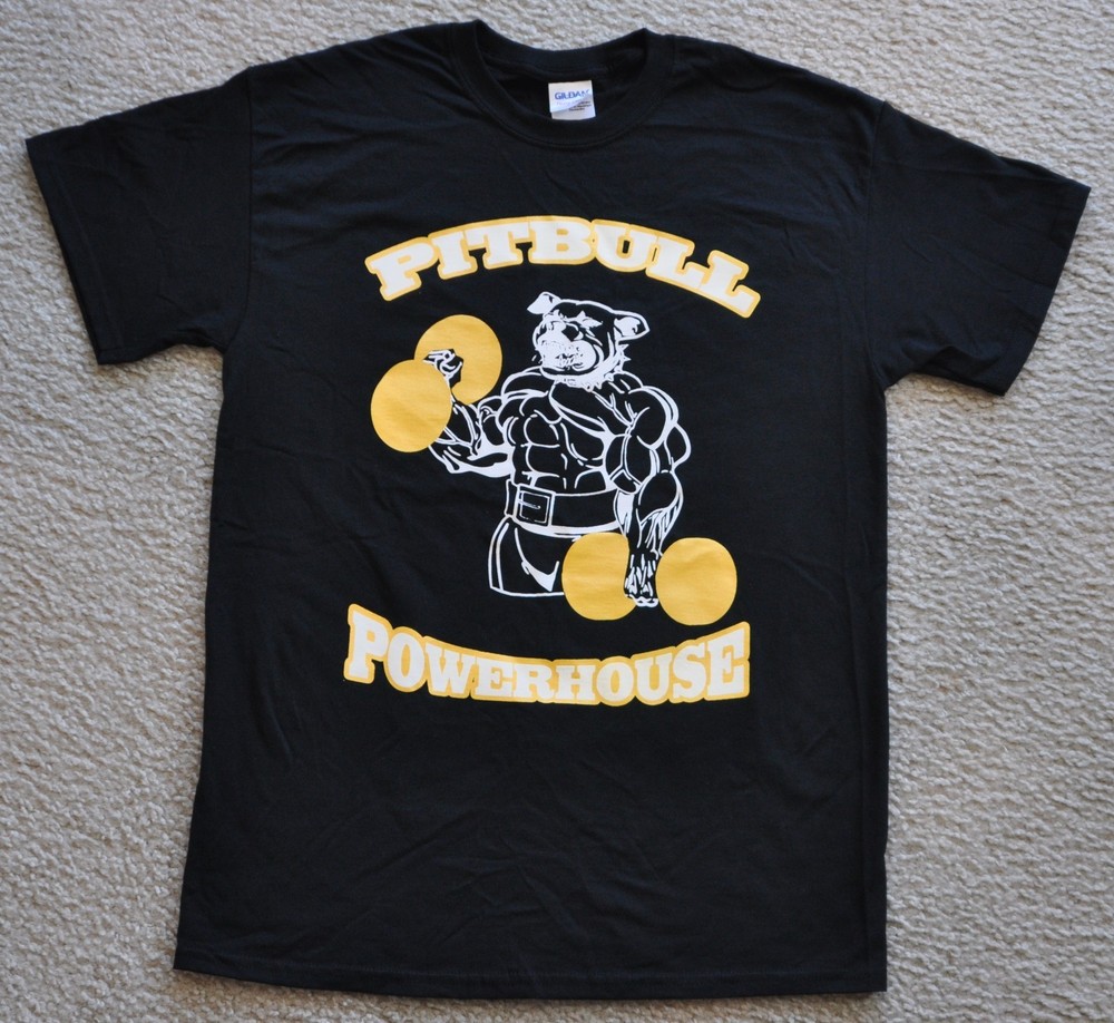 Pitbull Powerhouse Workout Bodybuilding Gym T-shirt Black / White / Gold M L XL