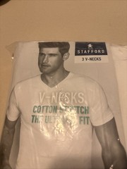 Stafford Men’s V Neck T-Shirts 3 Pack XL White 100% Cotton New Sealed