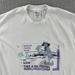 Vtg Hanes Heavyweight 50/50 Mens XL 90s Distressed White Shirt 1995 Fishing Week