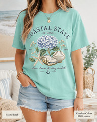 Coastal State of Mind Shirt, Comfort Colors Hydrangea Seashell Beach Tee