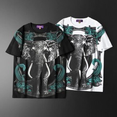 New Fashion Elephant Rhinestone Summer Short Sleeve Luxury Men Trend T-Shirt