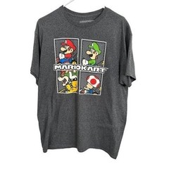 Nintendo Mario Kart Graphic T-Shirt Men’s Large Charcoal Grey Luigi Bowser Toad