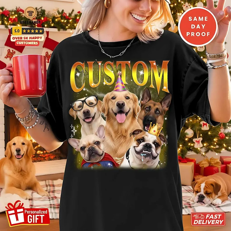 Custom Pet Portrait Comfort Tee Personalized Dog Cat Photo Shirt Gift