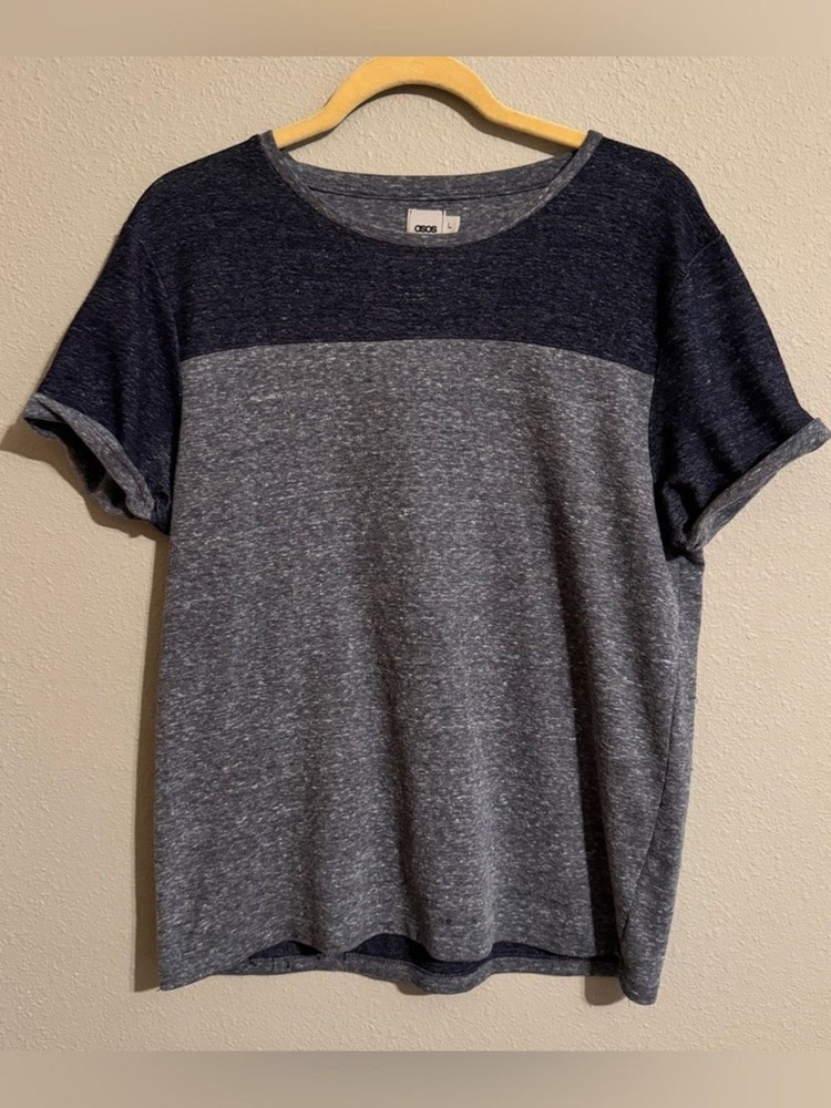 ASOS Color Block Navy Gray Heathered Short Sleeve Tee Men’s L
