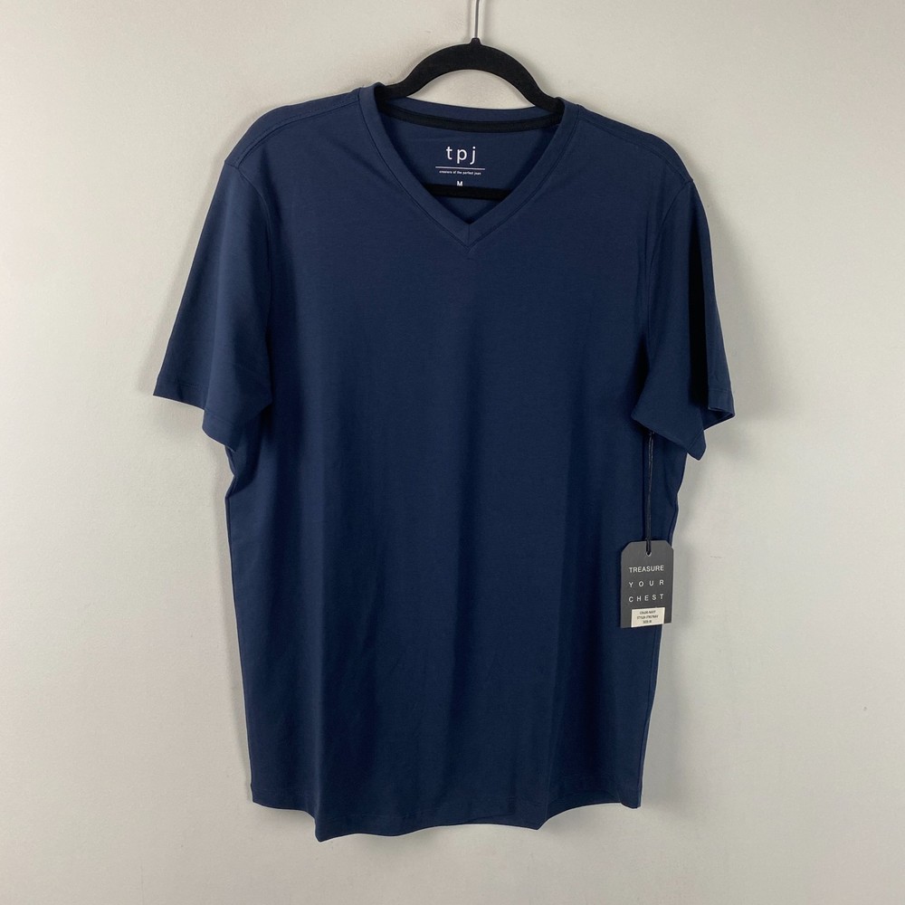 The Perfect Jean NYC Organic V Neck T-Shirt in Navy Blue Size Medium Short Slv