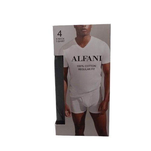NIB Alfani Men’s 4 Pack Regular Fit Solid V Neck T-Shirt SS Undershirts Black S