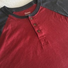 Hanes ComfortBlend Short Sleeve Red Henley Gray Raglan Tee Big Men 2XL