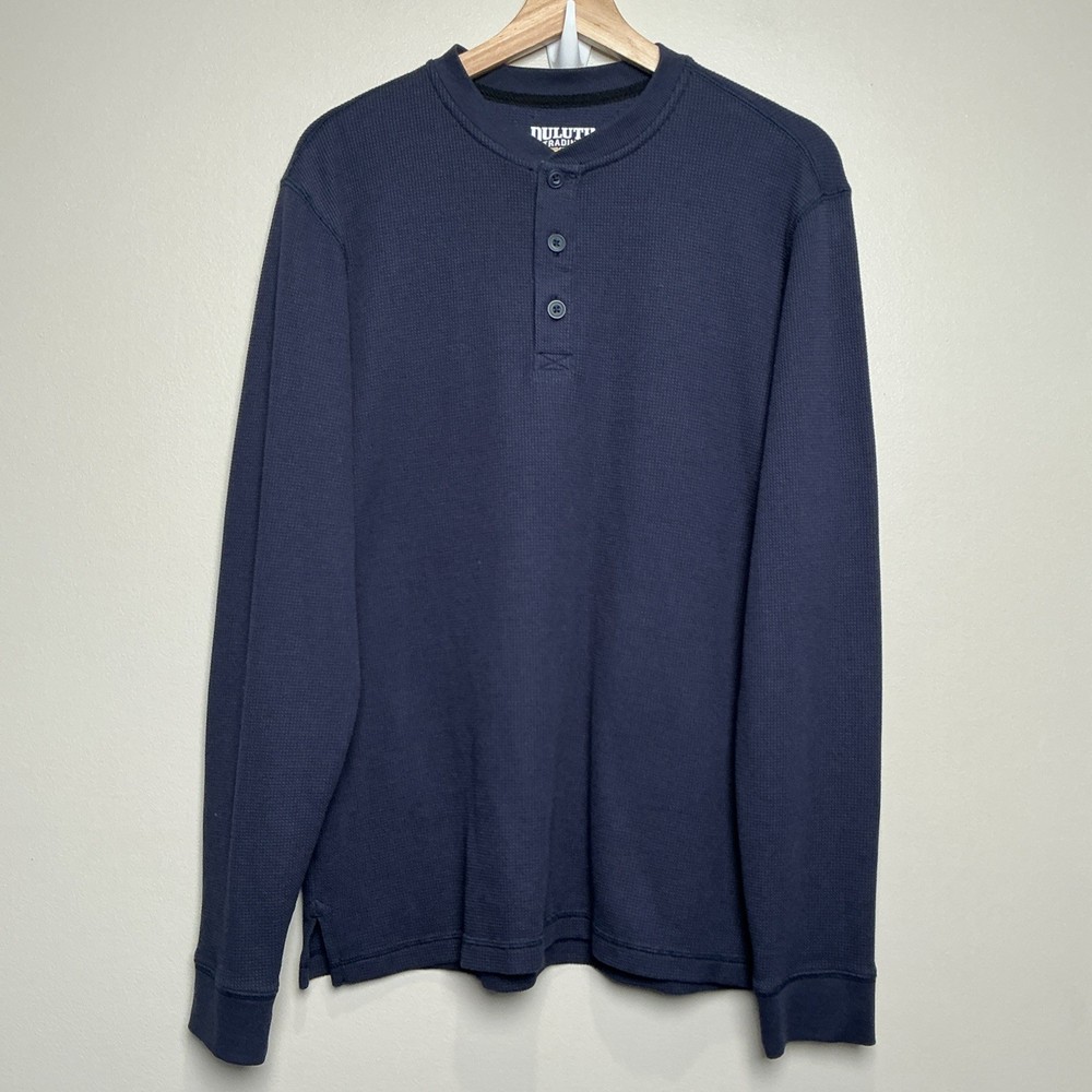 Duluth 40 Grit Henley Thermal Shirt S Standard Fit Untucked Length Blue