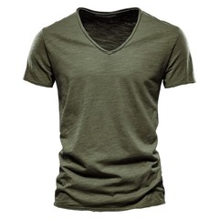 100% Cotton Men T-shirt V-neck Lightweight Summmer Slim Fit T-shirts Male Tops