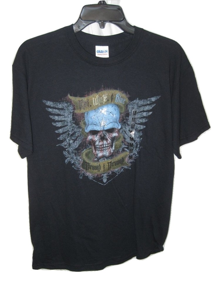 Red White & Blue Through and Through Skull T-Shirt Mens Medium Black NWOT