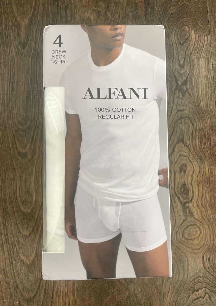 Alfani Men’s T shirt White 4 Pack Regular-Fit Crew Neck 100% Cotton Medium 32-34