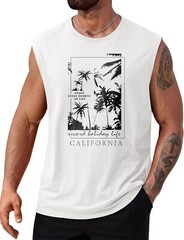 Mens Muscle Tank Top Summer Beach Vacation Shirt Palm Tree Graphic Quick Dry