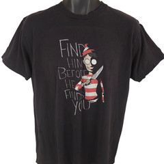 Wheres Waldo T Shirt Mens Size Large Black Find Him Before He Finds You Horror