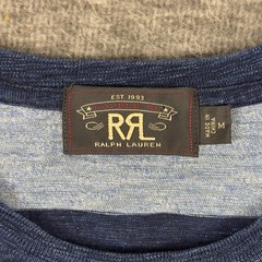 RRL Ralph Lauren Shirt Mens Medium Blue Striped Short Sleeve Crewneck Cotton Tee